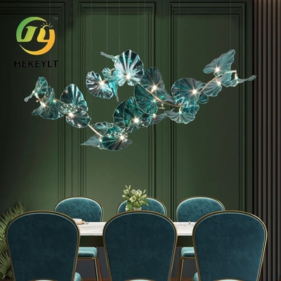 대형 글라스 에메랄드 연꽃은 계단 호텔 로비를 위해 모양 샹들리에를 남깁니다