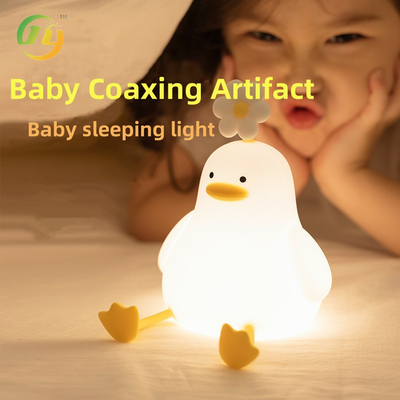 가와이 침실 장식 타이머 아기 밤 빛 USB 재충전 귀여운 오리 램프 실리콘 디머블 꽃 오리 밤 빛