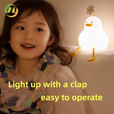 가와이 침실 장식 타이머 아기 밤 빛 USB 재충전 귀여운 오리 램프 실리콘 디머블 꽃 오리 밤 빛